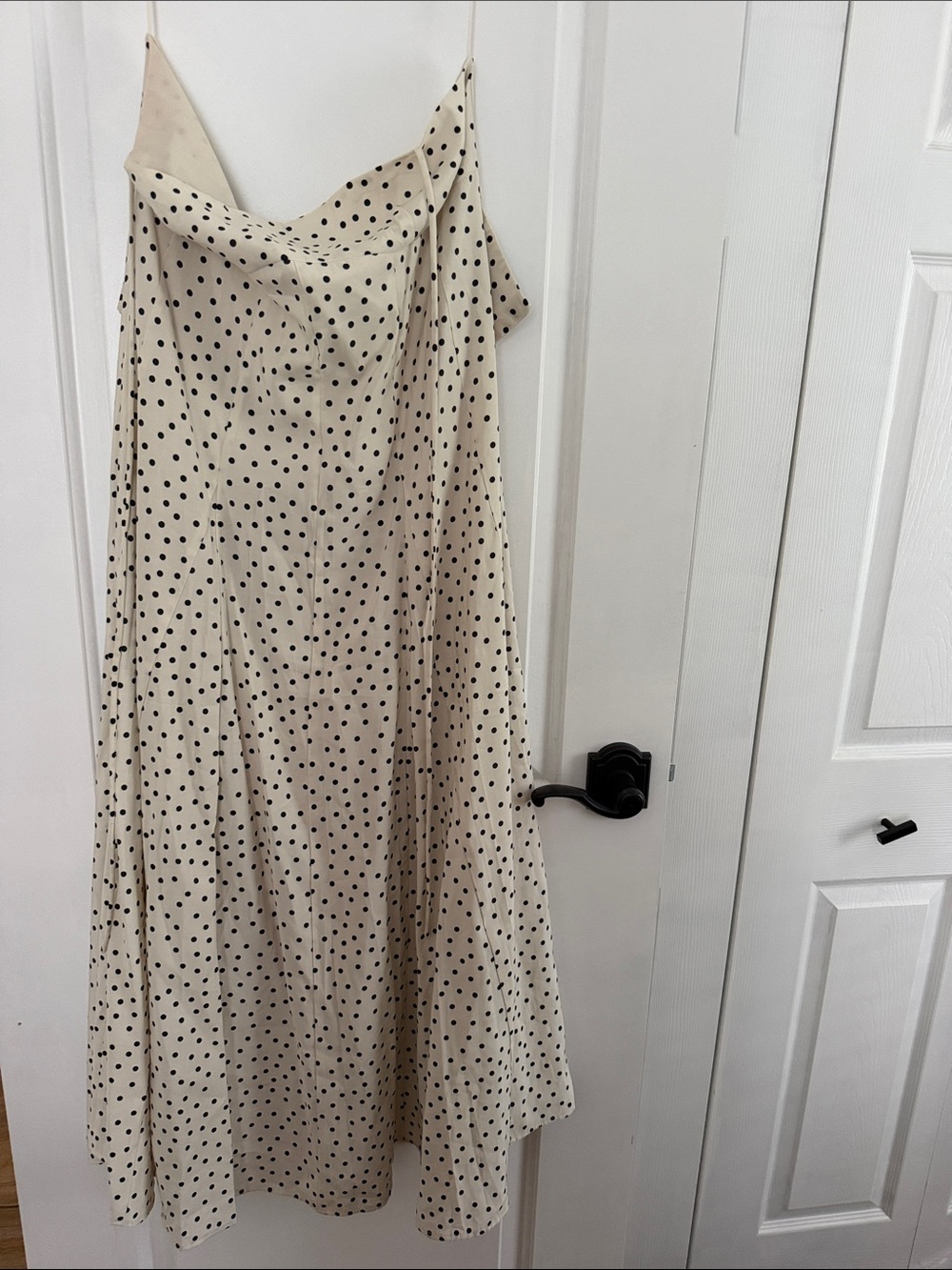 Zara Cream Maxi Slip Dress with Black Polka Dots